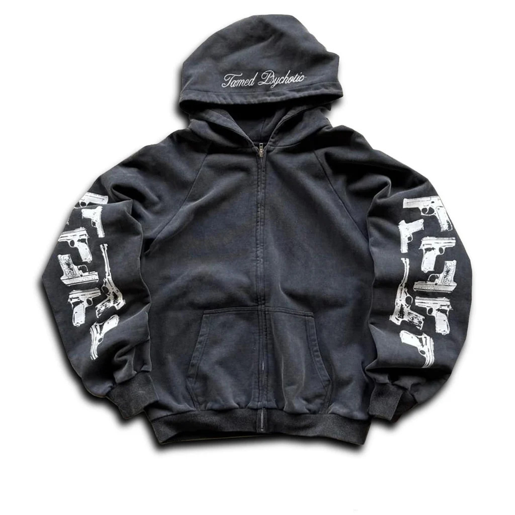 Street Fashion Zip Up Hoodie - Amerykański styl uliczny, kreatywny wzór z