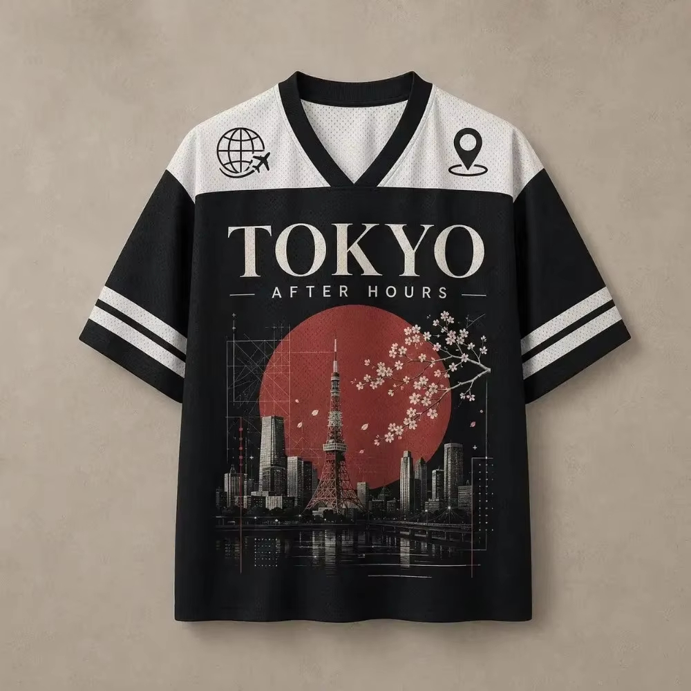Street Fashion In Tokyo - Koszulka męska z dekoltem w serek