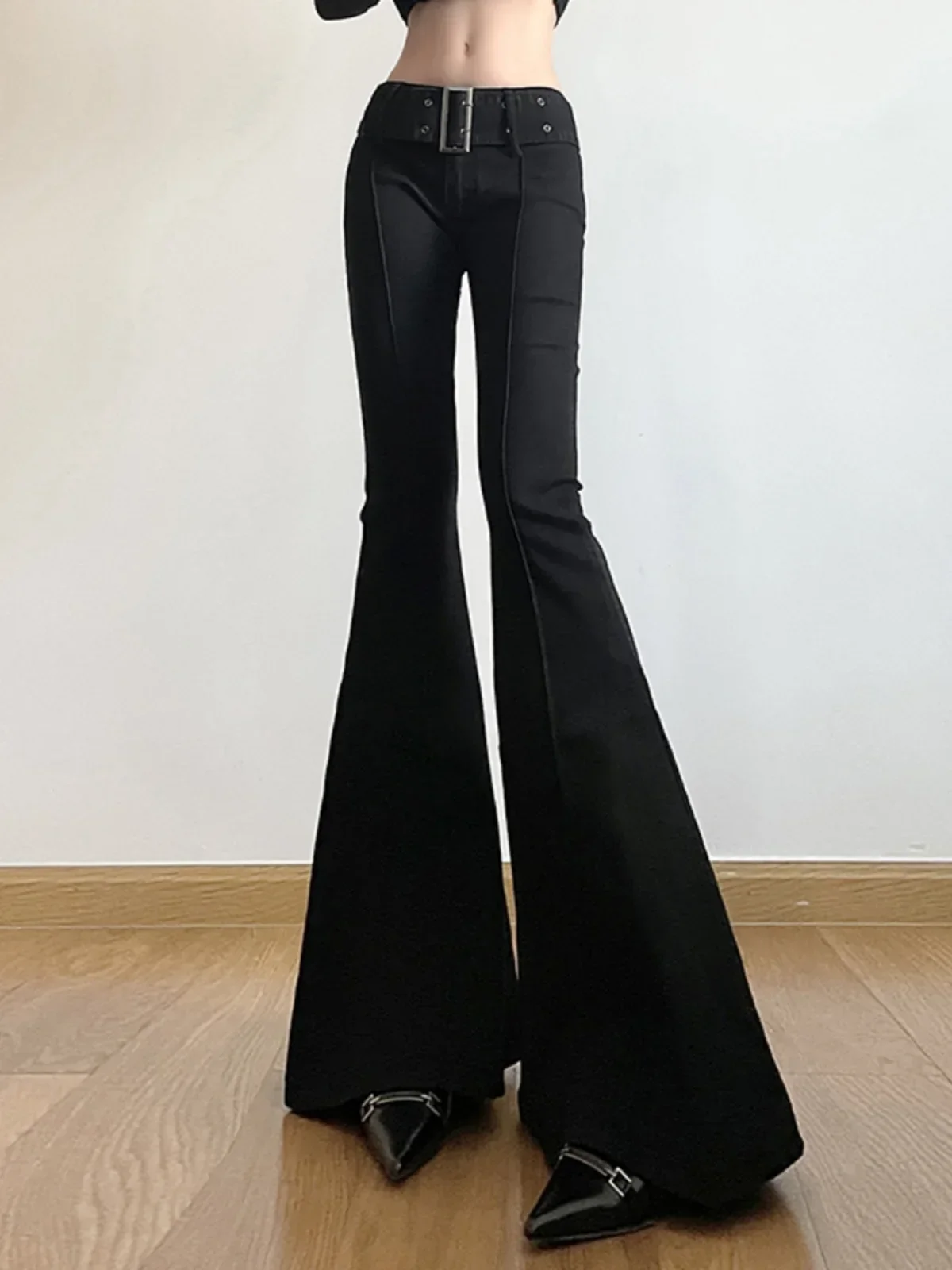 Fashion Street Yoga - Damskie czarne dżinsy typu flare, spodnie