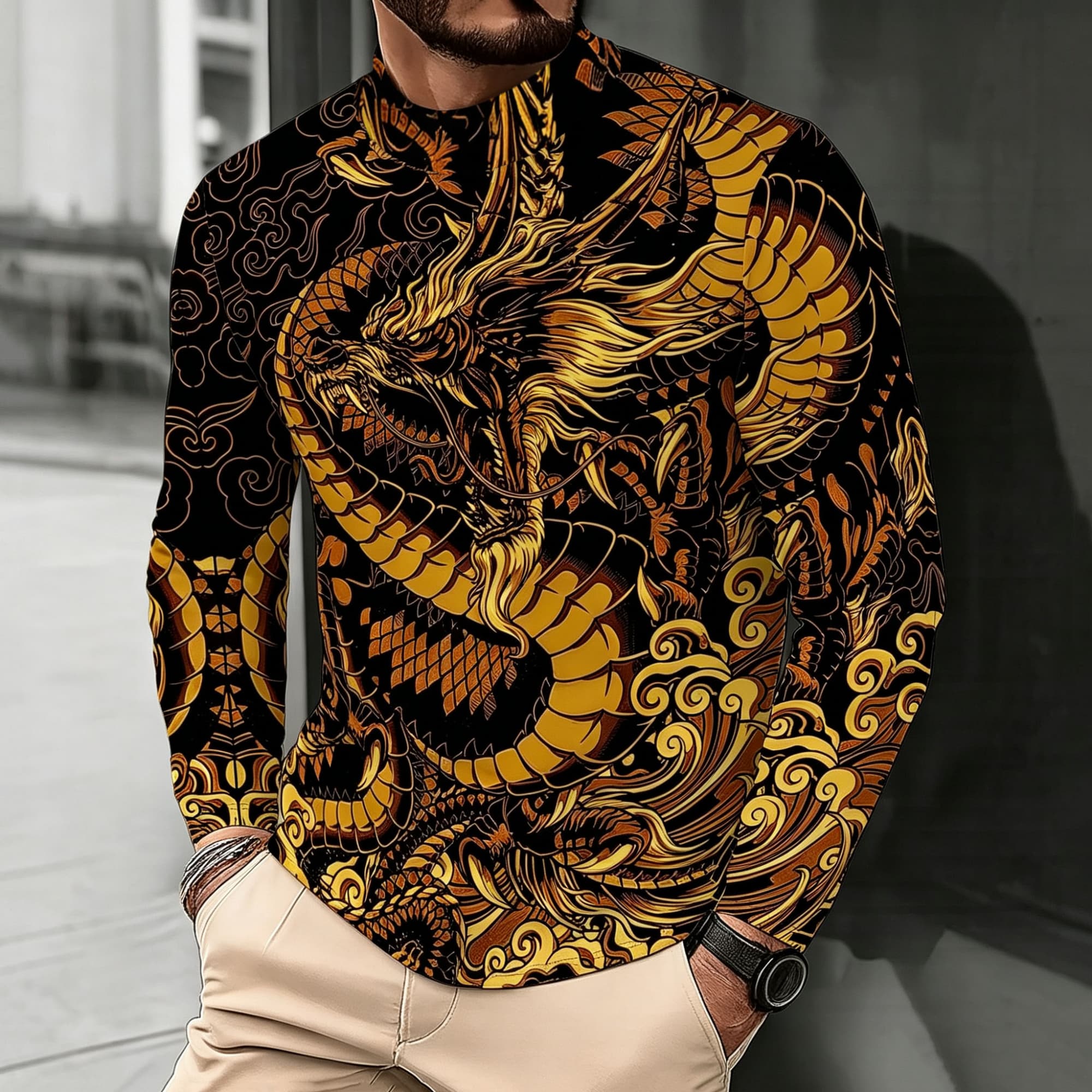 Street Fashion Asian Men - Męska koszulka z długim rękawem i