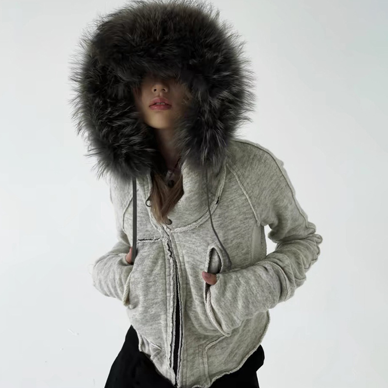 Street Fashion Zip Up Hoodie - Vintage Fashion Zip Up Bluzy damskie